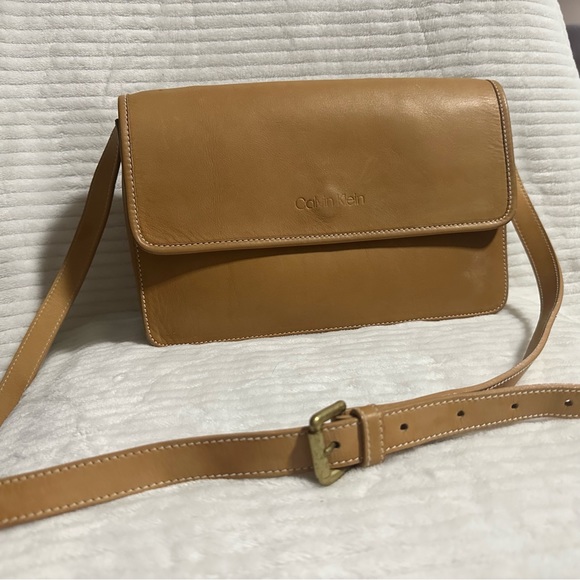 Vintage Calvin Klein Tan Leather Convertible Clutch Crossbody - Picture 3 of 13